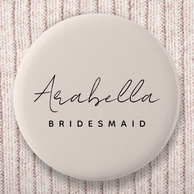 Bridesmaid | Modernes Minimalistisches Script Rosa Button (Von Creator hochgeladen)