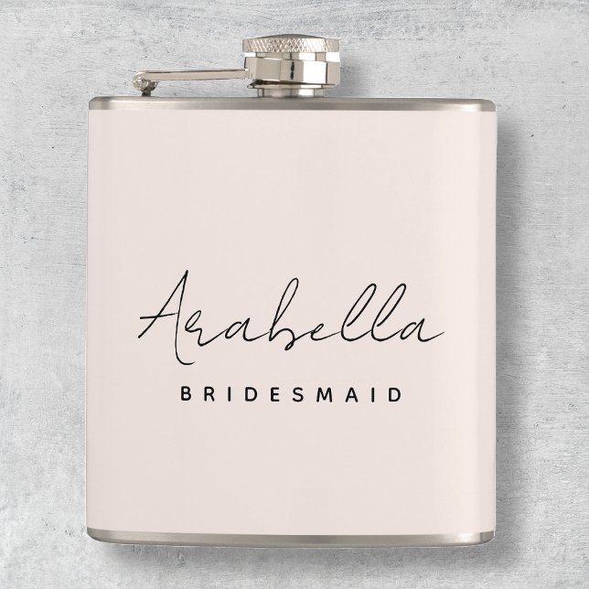 Bridesmaid | Modernes Minimalistisches Script Rosa Flachmann (Von Creator hochgeladen)