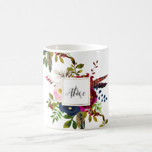 Bridesmaid Monogram Watercolor Boho Burgund Blau Kaffeetasse