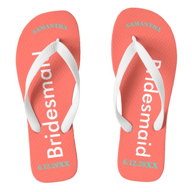 Bridesmaid NAME Coral Flip Flops (Fußbett)