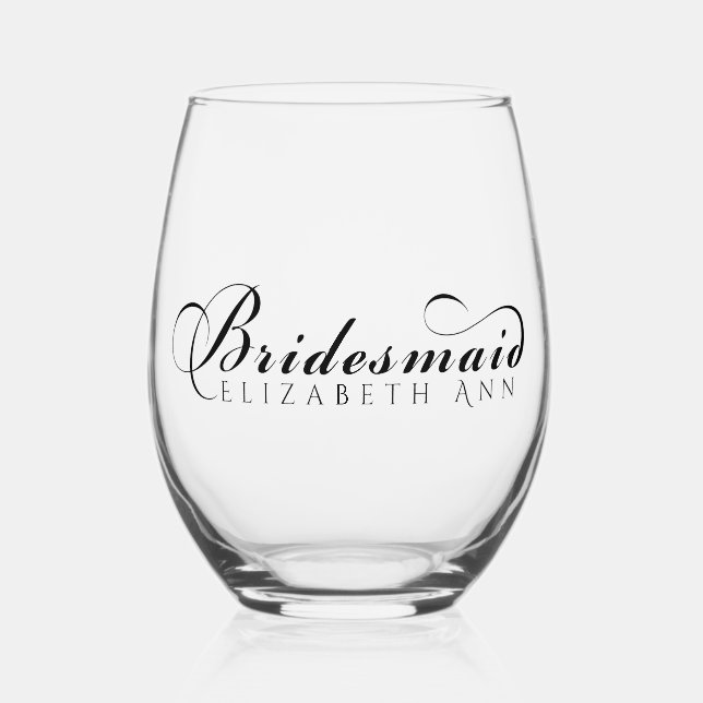 Bridesmaid Name Modern Elegantes Skript Weinglas Ohne Stiel (Vorderseite)