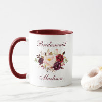 Bridesmaid Name Watercolor Burgund Floral