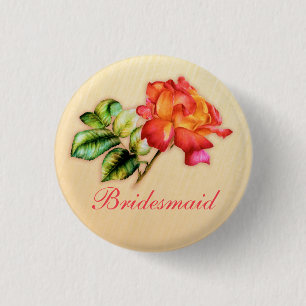 Bridesmaid Orangentee Rose Hochzeit Button / Taste