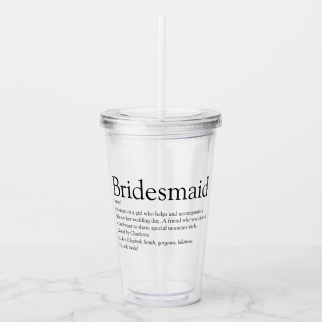 Bridesmaid Personalisiert Definition Favor Acryltrinkbecher (Vorderseite)