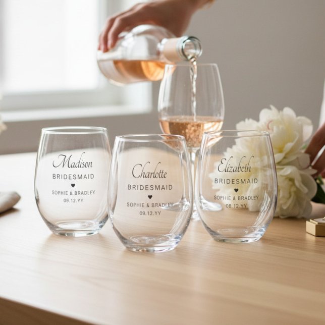Bridesmaid Personalisiert Name Wedding Party Weinglas Ohne Stiel (Von Creator hochgeladen)