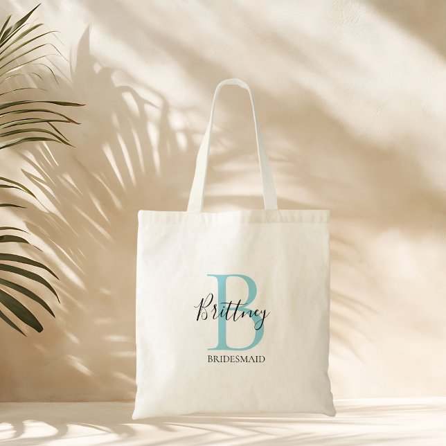 Bridesmaid Personalized Blue and Black Monogram Tragetasche (Von Creator hochgeladen)