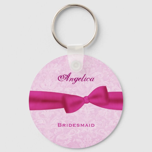 Bridesmaid Pink Bow Pink Damask E016 Schlüsselanhänger (Vorderseite)