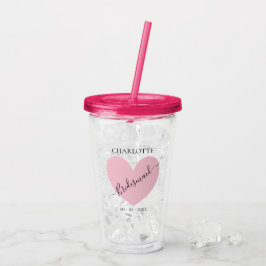 Bridesmaid Pink Heart Brautparty Personalisiert Acryltrinkbecher