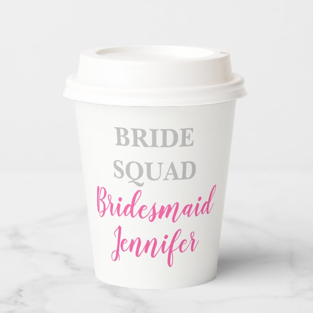 Bridesmaid Pink Individuelle Name Wedding Bachelor Pappbecher (Vorderseite)