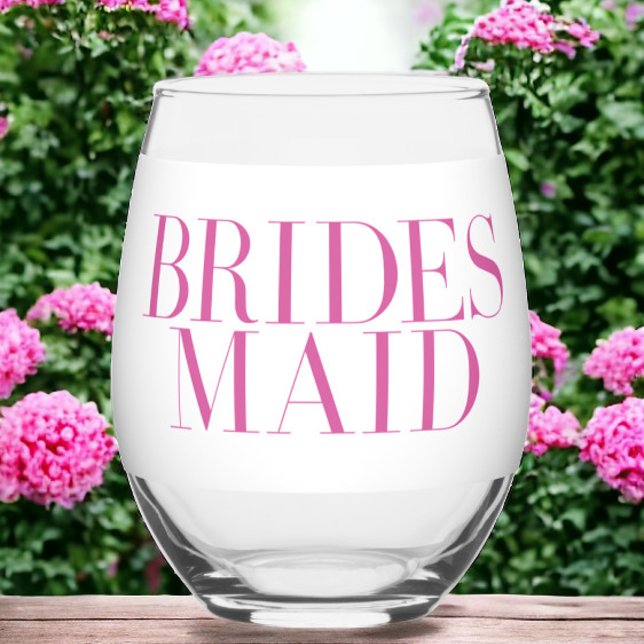 Bridesmaid Pink Modern Personalisiert Weinglas Ohne Stiel (Von Creator hochgeladen)