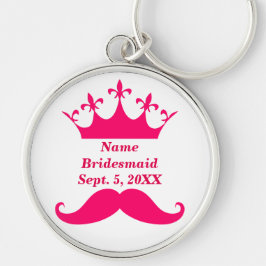 Bridesmaid Pink Mustache and Tiara Round Keychain Schlüsselanhänger