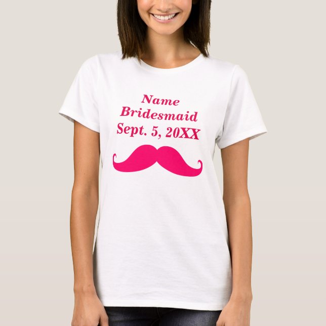 Bridesmaid Pink Mustache Womens Basic T - Shirt (Vorderseite)