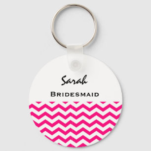 Bridesmaid Pink und White Chevrons V05 Schlüsselanhänger