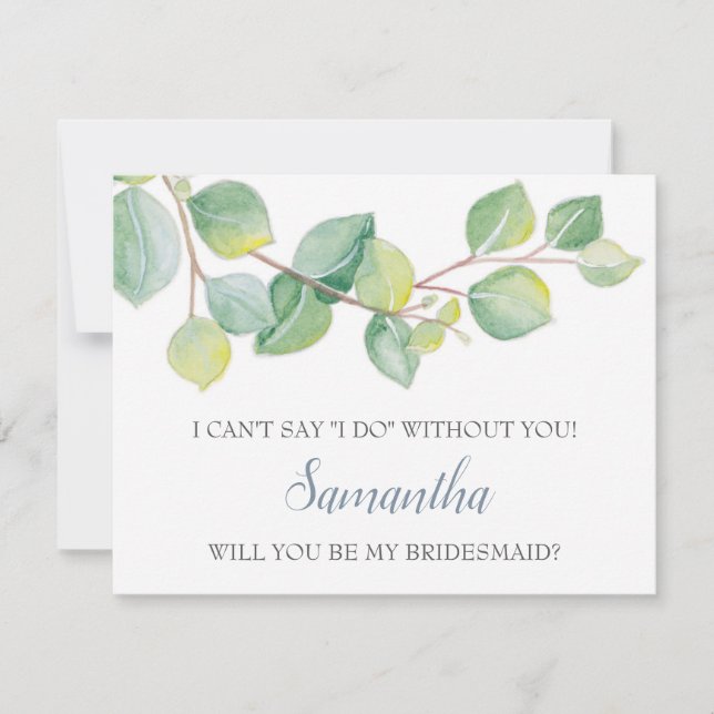 BRIDESMAID PROPOSAL card, Greenery Eukalyptus Einladung (Vorderseite)