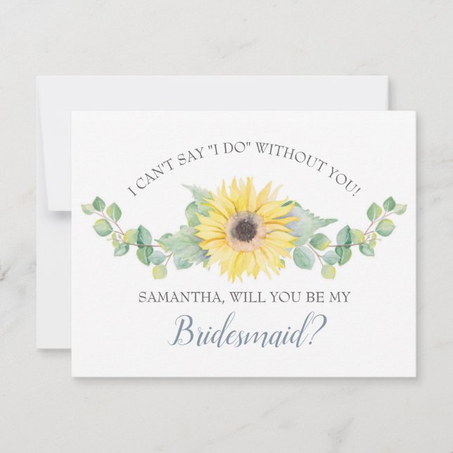 BRIDESMAID PROPOSAL card, Greenery Sunflower Einladung (Vorderseite)
