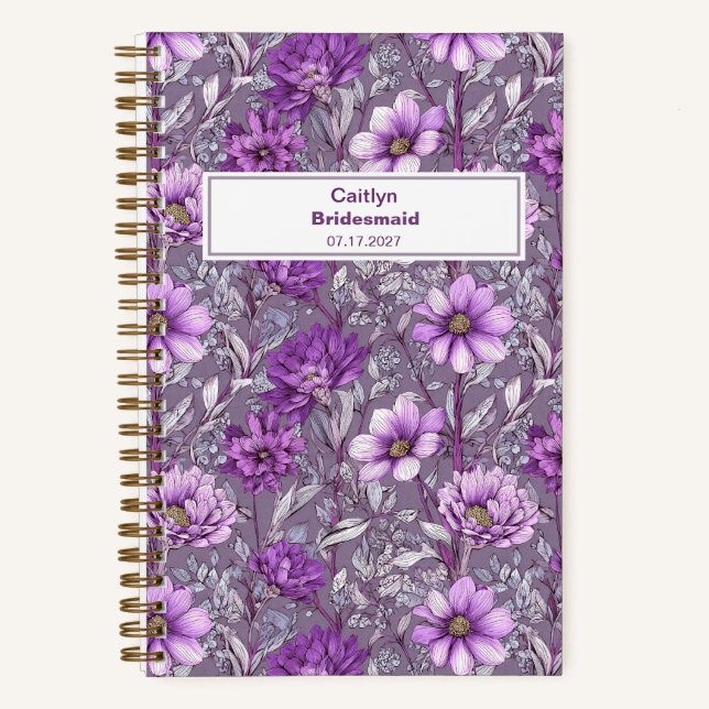 Bridesmaid Purple Floral Pattern Notebook Notizbuch (Vorderseite)