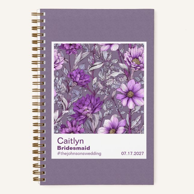 Bridesmaid Purple Floral Pattern Swatch Notizbuch (Vorderseite)