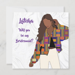 Bridesmaid Request Card mit Girl in Kente Jacket Ankündigung