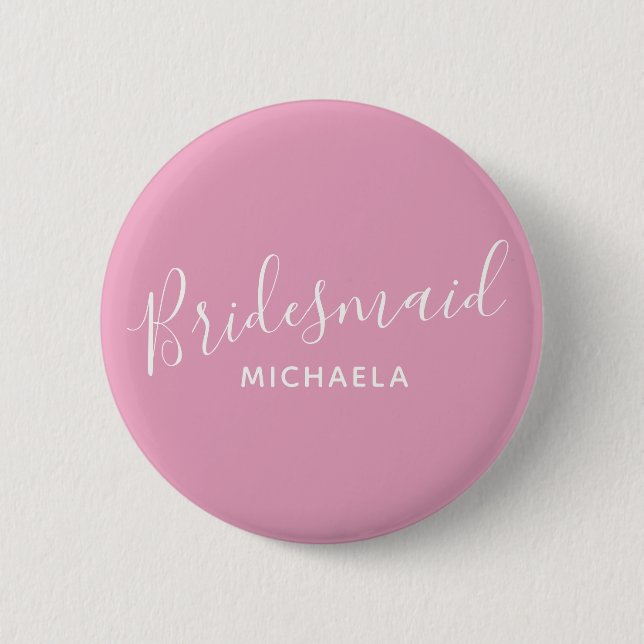 Bridesmaid rosa mit weißem Text Hochzeitsknopf Button (Vorderseite)