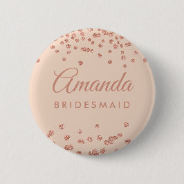 Bridesmaid Rose Gold Glitzer Confetti Blush Button