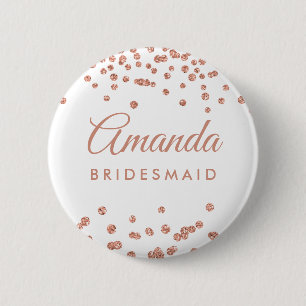 Bridesmaid Rose Gold Glitzer Confetti Weiß Button