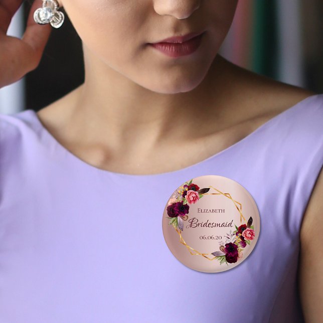 Bridesmaid Rose Goldfloralen Bordeaux Button (Von Creator hochgeladen)