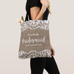 Bridesmaid Rustic Lace Burlap Personalisierte Hoch<br><div class="desc">Ihre Brautjungfrauen werden diese wunderschöne personalisierte Totentasche mit einem rustikalen Spitzen-Set vor einem Imitat-Rutsche Hintergrund Liebe. Fügen Sie den Namen und den benutzerdefinierten Text Ihrer Brautjungfrau hinzu,  um ihn zu personalisieren. Ideal für Hochzeitsreisen wie Make-up,  Schuhe,  Kleidung und vieles mehr. Arbeitet gut für rustikale oder ländlich schicke Scheunenhochzeiten.</div>