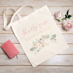 Bridesmaid Rustic Pink Gold Floral Boho Wedding Tragetasche<br><div class="desc">Custom wedding bridesmaid tote bag features an elegant boho style floral design with peony flowers, botanical leaves, and rustic bird feather accents. Personalize the custom text with the name and role of the person in your bridal party. Soft color scheme includes pretty spring shades of pink, peach, cream, green, gray,...</div>