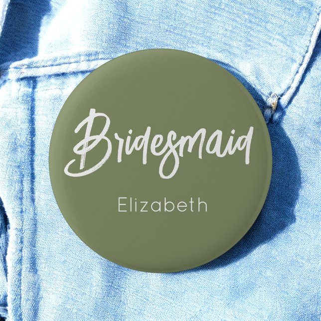 Bridesmaid Sage Green White Wedding Button (Von Creator hochgeladen)