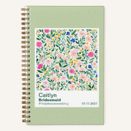 Bridesmaid Sage Green Wildflower Floral Pattern Notizbuch