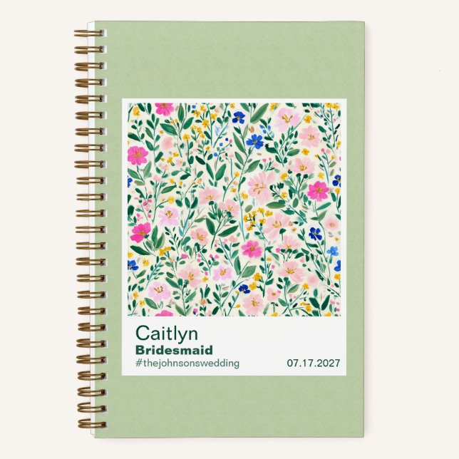 Bridesmaid Sage Green Wildflower Floral Pattern Notizbuch (Vorderseite)