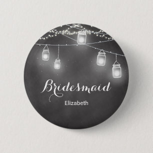 Bridesmaid Schwarz-weiß Wedding String Lights Button