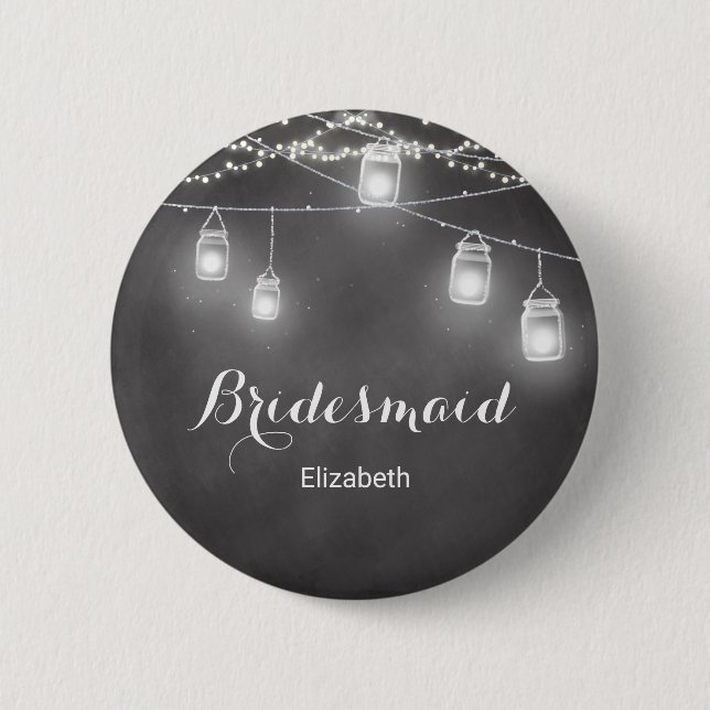 Bridesmaid Schwarz-weiß Wedding String Lights Button (Vorderseite)