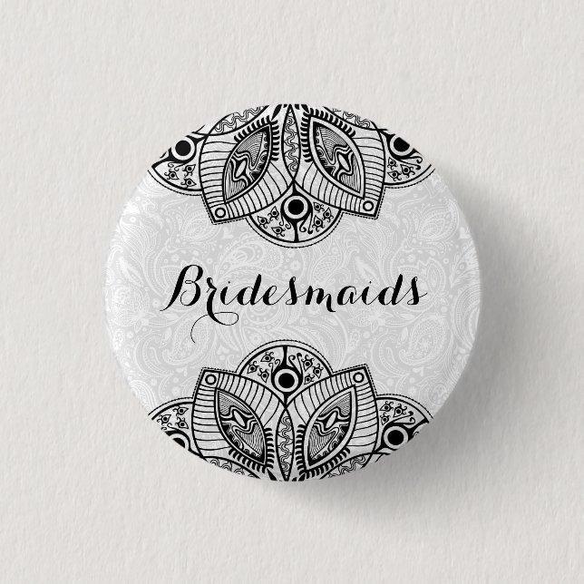BridesMaid Schwarzes Spitzen Weißer Hintergrund Button (Vorderseite)