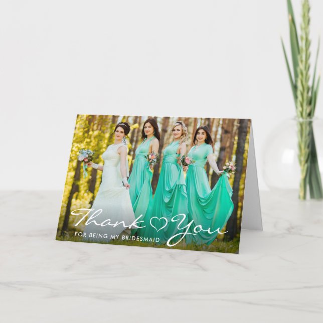 Bridesmaid Script Heart Foto Danke, Falten Karte (Vorderseite)
