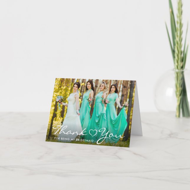 Bridesmaid Script Heart Foto Vielen Dank Hinweis Karte (Vorderseite)