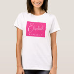 Bridesmaid Script Junggeselinnen-Abschied Womens P T-Shirt<br><div class="desc">Benutzerdefiniert Bildtext hier Bekleidungsvorlage Personalisierte Vorderseite Design Drucken Frauen's rosa Weiß Junggeselinnen-Abschied Bridesmaid Skriptname Basic T - Shirt.</div>