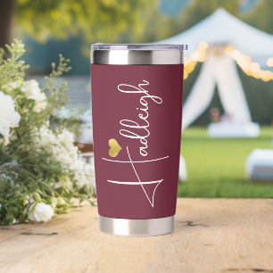 Bridesmaid Script Name Gold Heart Burgundy Thermobecher
