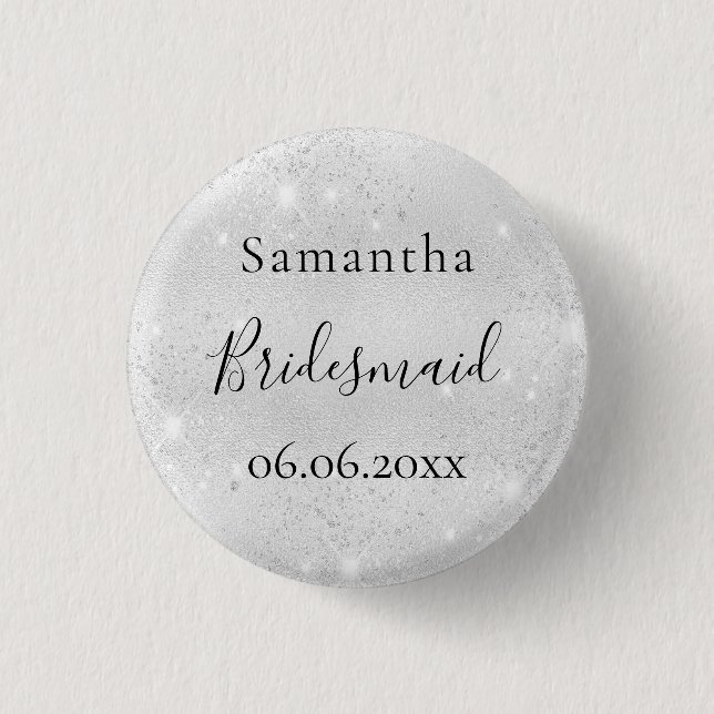 Bridesmaid silber funkeln eleganter Name Button (Vorderseite)