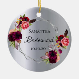 Bridesmaid Silberfloralen Bordeaux burgundische Ho Keramik Ornament