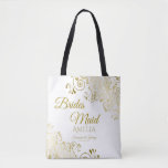 Bridesmaid Simple Elegante Wedding Tote Bag White<br><div class="desc">Diese Bridesmaid Totbeutel sind als Gefallen oder Geschenke für Hochzeitsmädchen entworfen worden. Große Beutel zum Füllen mit Gefallen und Geschenken. Koordiniert mit unserer Gold Foil Elegant Wedding Suite und ist vollständig anpassbar. Einfaches Design beinhaltet goldene Skripttexte mit einem Blumenrand über einem weißen Hintergrund. Der gesamte Text ist anpassbar und Sie...</div>