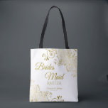 Bridesmaid Simple Elegante Wedding Tote Bag White<br><div class="desc">Diese Bridesmaid Totbeutel sind als Gefallen oder Geschenke für Hochzeitsmädchen entworfen worden. Große Beutel zum Füllen mit Gefallen und Geschenken. Koordiniert mit unserer Gold Foil Elegant Wedding Suite und ist vollständig anpassbar. Einfaches Design beinhaltet goldene Skripttexte mit einem Blumenrand über einem weißen Hintergrund. Der gesamte Text ist anpassbar und Sie...</div>