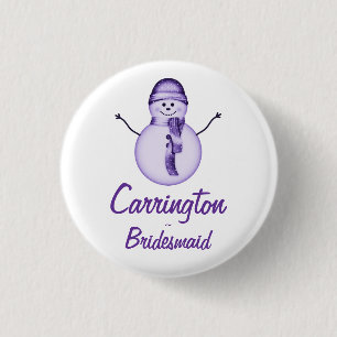 "Bridesmaid" - Snowman mit Lila Hut & Scarf Button