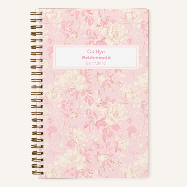 Bridesmaid Soft Peach Floral Pattern Notizbuch (Vorderseite)