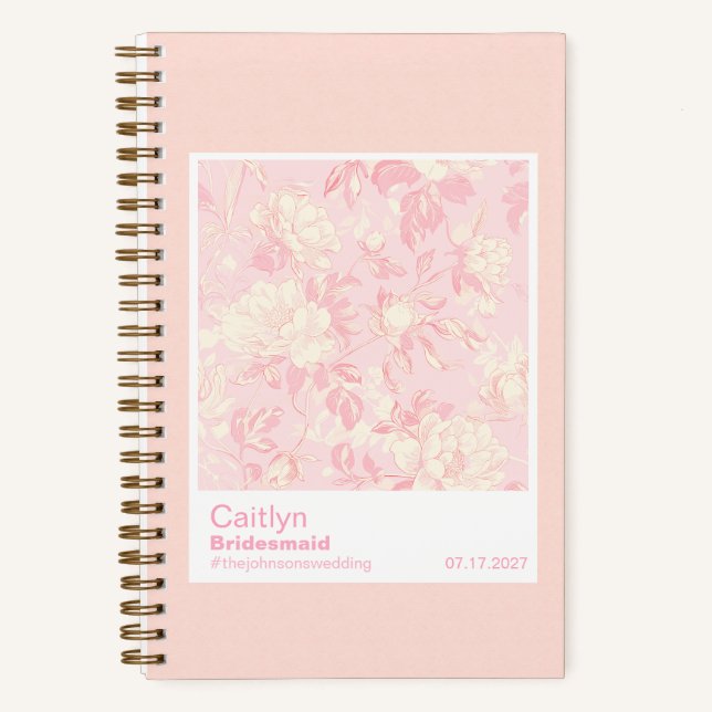 Bridesmaid Soft Peach Floral Pattern Swatch Notizbuch (Vorderseite)