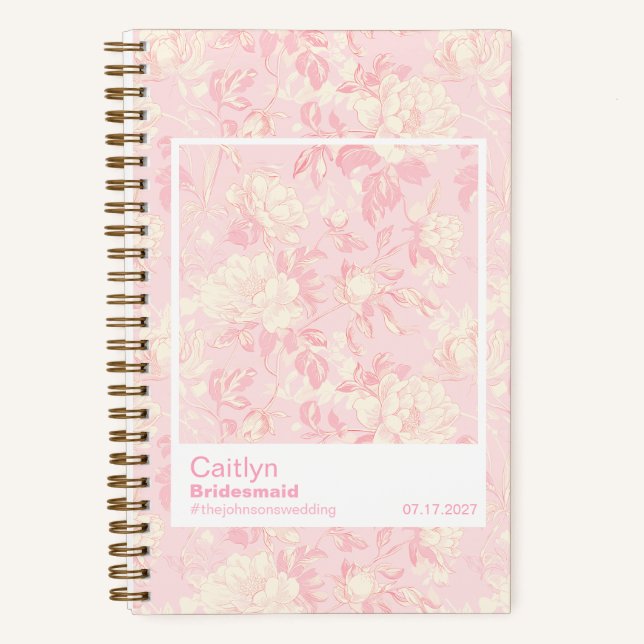 Bridesmaid Soft Peach Floral Pattern Swatch Notizbuch (Vorderseite)