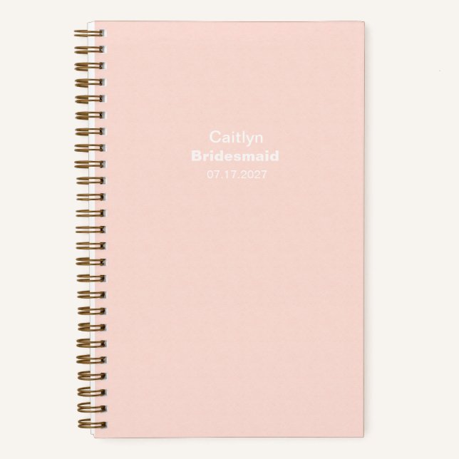 Bridesmaid Soft Peach Typographic Notizbuch (Vorderseite)