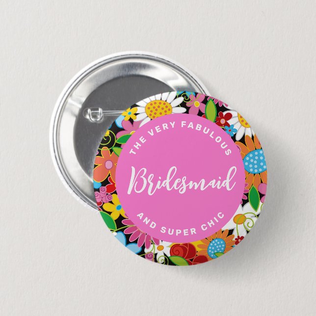 BRIDESMAID Spring Flowers Garden Wedname Tag Button (Vorne & Hinten)