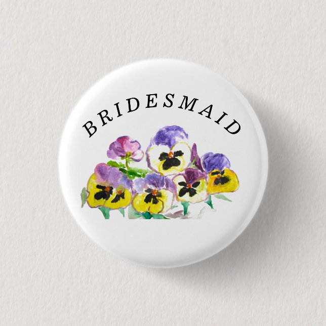 Bridesmaid Stiefmütterchen Floral Vintag Girly Wed Button (Vorderseite)