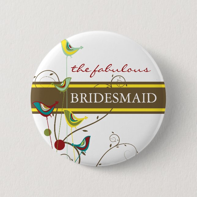 BRIDESMAID Summer Birds and Wirbel Wedding Button (Vorderseite)